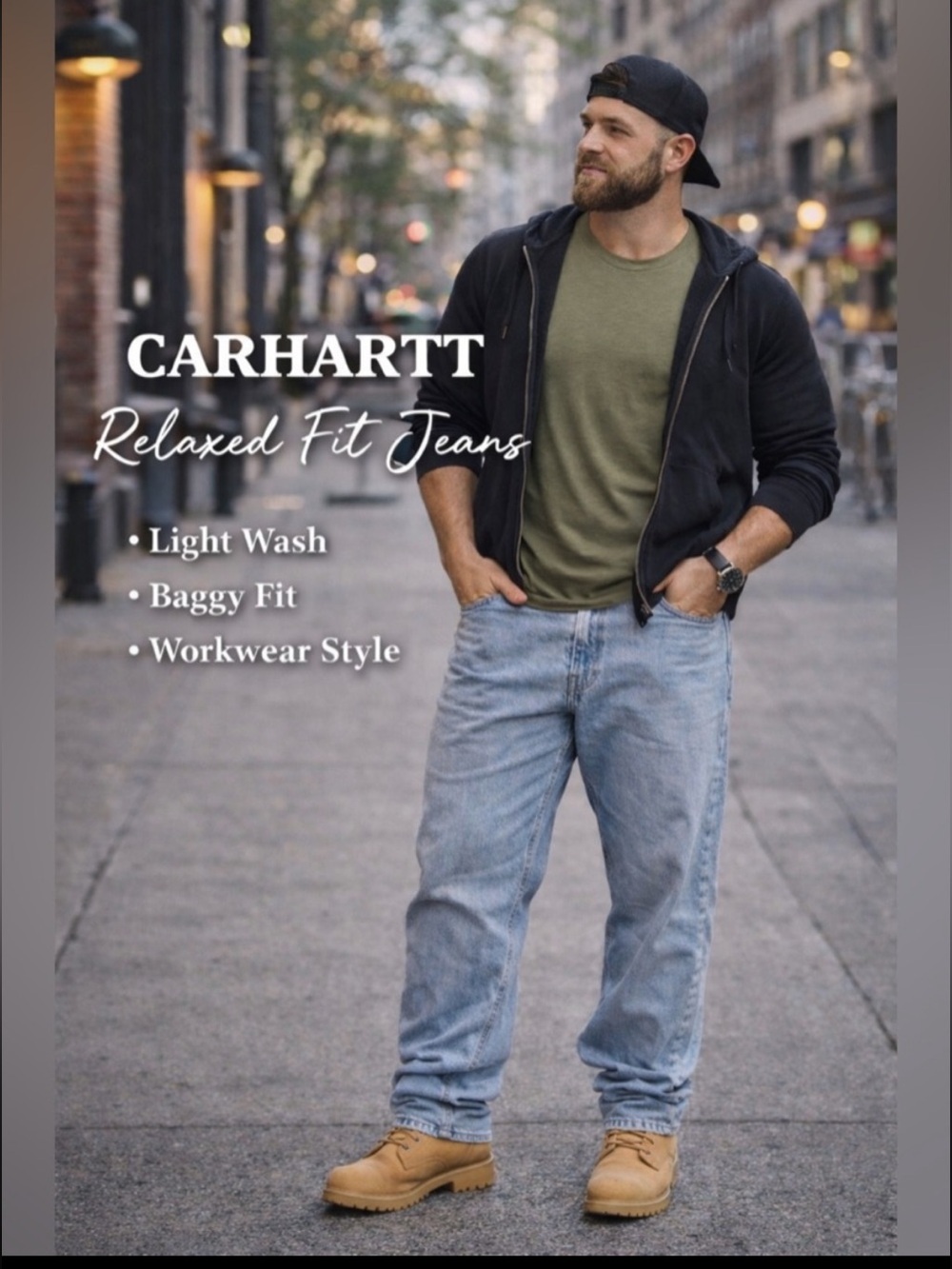 Carhartt Men’s Relaxed Fit Jeans 48x30 Light Wash Denim Workwear Loose Outdoors